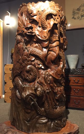 Japanese Antique Beautiful Dragon Wood Carving Okimono