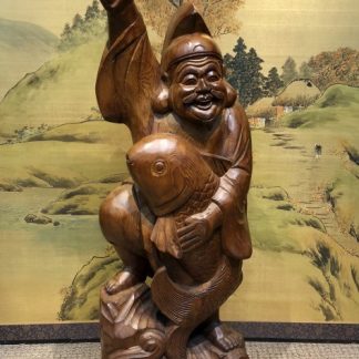 Japanese Wood Carving Ebisu Happy Buddha Okimono