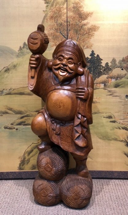 Japanese Wood Carving Daikoku Happy Buddha Okimono
