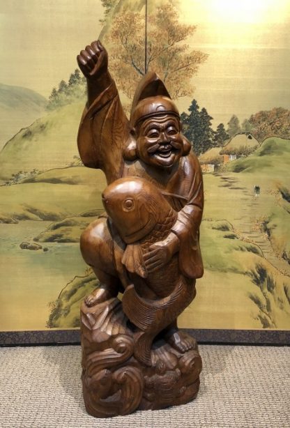 Japanese Wood Carving Ebisu Happy Buddha Okimono