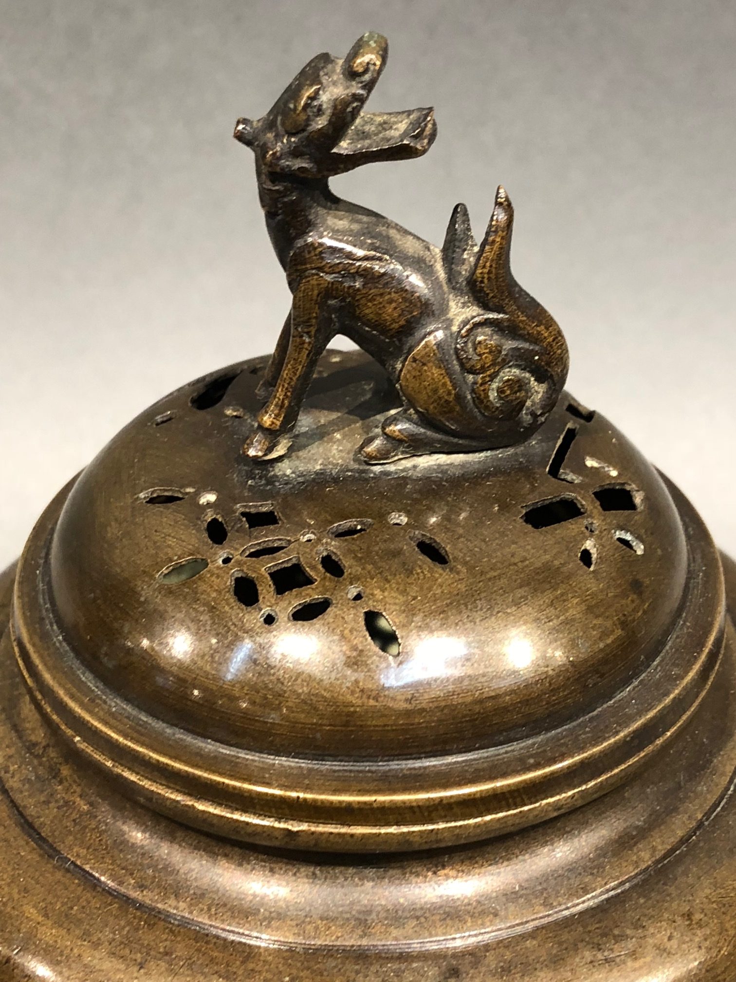 Antique Japanese Bronze Incense Burner With Foo Dog Kuraya