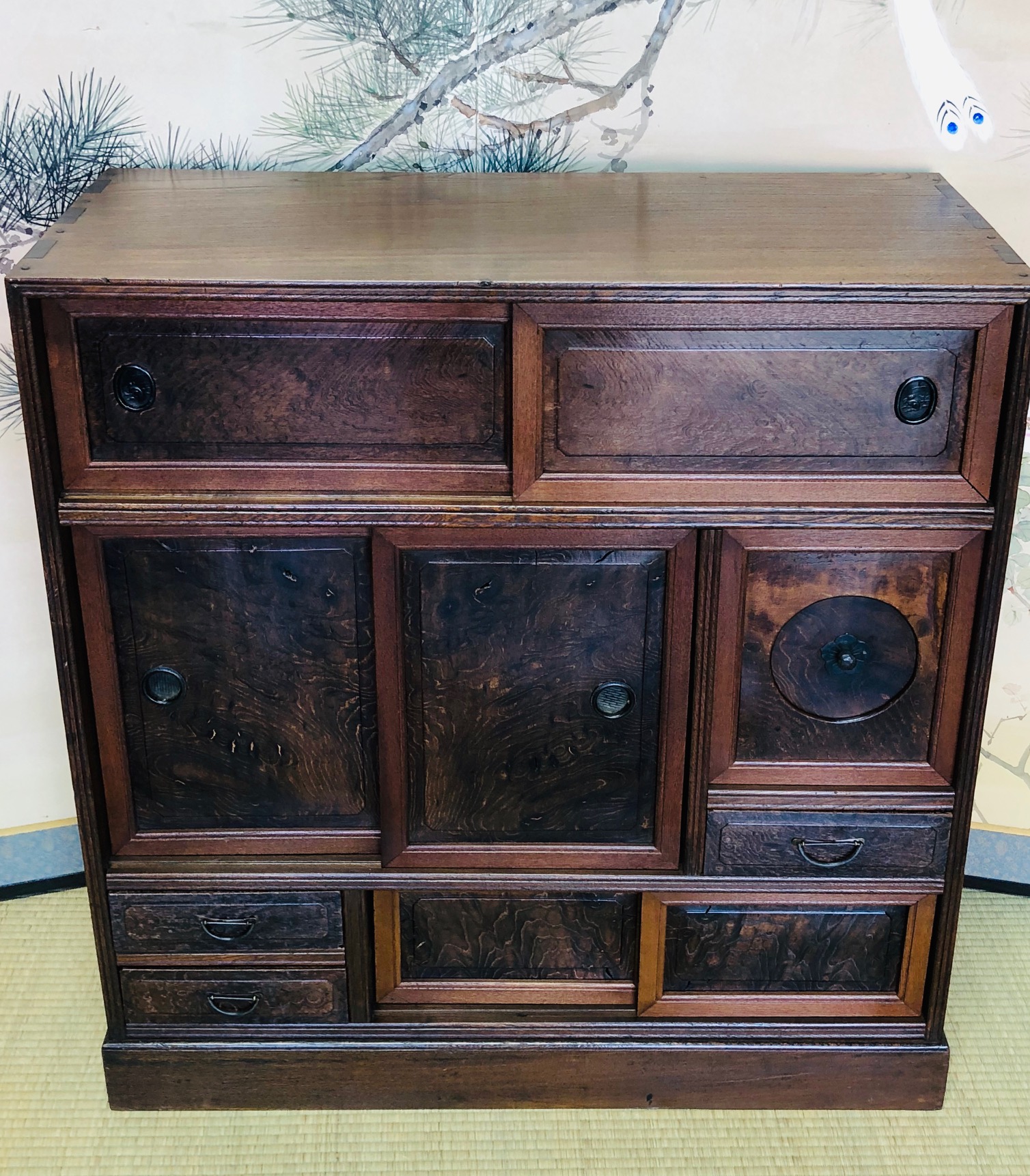 Antique Japanese Keyaki Cha Tansu Tea Kuraya